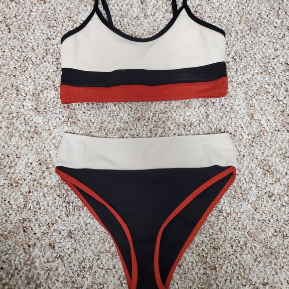 Rib Color Block High Waisted Bikini Swimsuit - Picture 2 of 4